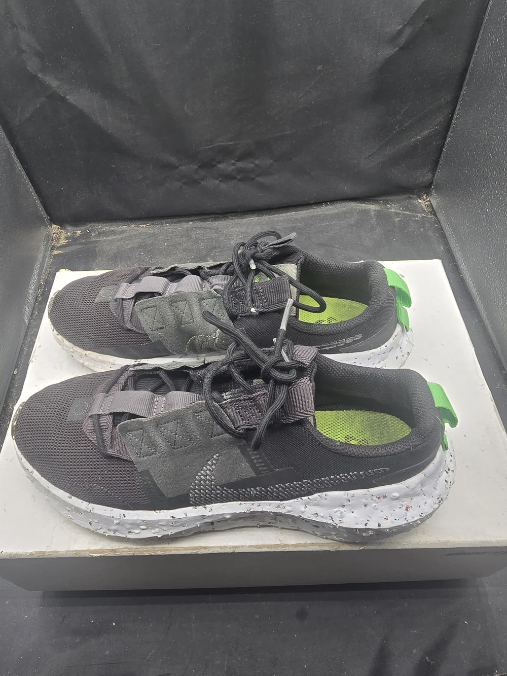 Nike Men’s Black and White Athletic Shoes with Green Accents